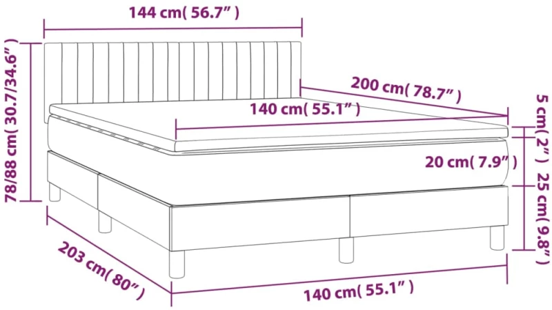 ΚΡΕΒΑΤΙ BOXSPRING ΜΕ ΣΤΡΩΜΑ & LED ΣΚ. ΓΚΡΙ 140X200ΕΚ. ΒΕΛΟΥΔΙΝΟ 3134526