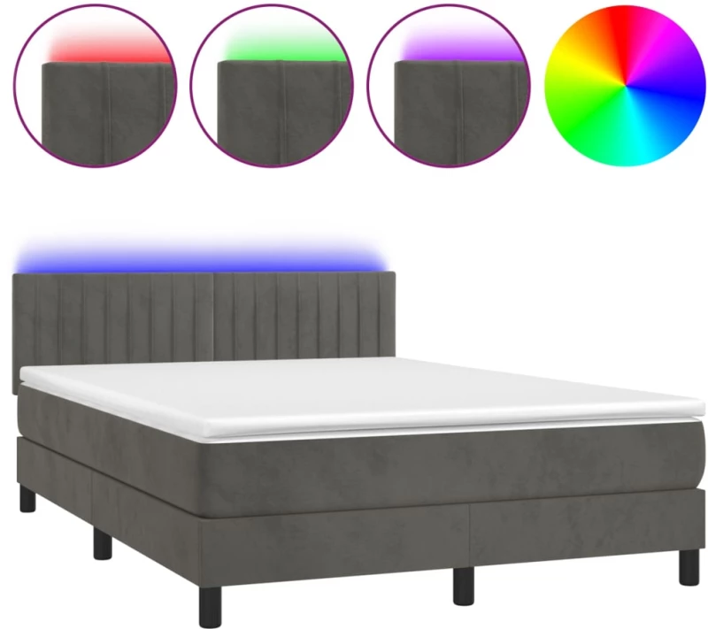 ΚΡΕΒΑΤΙ BOXSPRING ΜΕ ΣΤΡΩΜΑ & LED ΣΚ. ΓΚΡΙ 140X190ΕΚ. ΒΕΛΟΥΔΙΝΟ 3134520