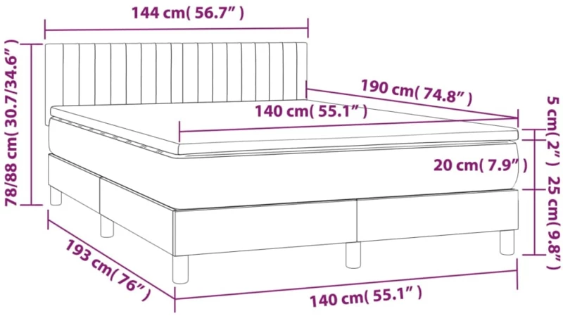 ΚΡΕΒΑΤΙ BOXSPRING ΜΕ ΣΤΡΩΜΑ & LED ΣΚ. ΓΚΡΙ 140X190ΕΚ. ΒΕΛΟΥΔΙΝΟ 3134520