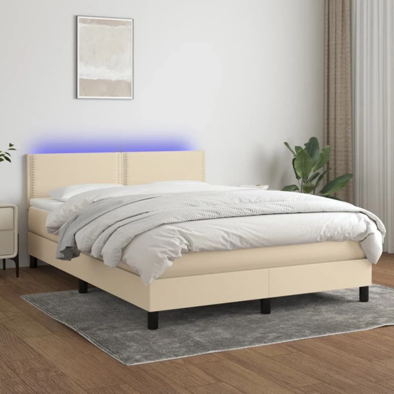 ΚΡΕΒΑΤΙ BOXSPRING ΜΕ ΣΤΡΩΜΑ & LED ΚΡΕΜ 140X190 ΕΚ. ΥΦΑΣΜΑΤΙΝΟ 3133074