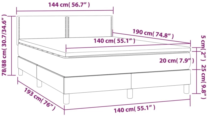 ΚΡΕΒΑΤΙ BOXSPRING ΜΕ ΣΤΡΩΜΑ & LED ΚΡΕΜ 140X190 ΕΚ. ΥΦΑΣΜΑΤΙΝΟ 3133074