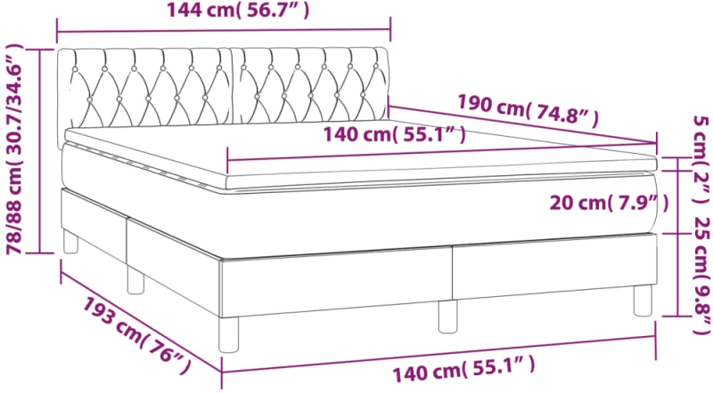 ΚΡΕΒΑΤΙ BOXSPRING ΜΕ ΣΤΡΩΜΑ & LED TAUPE 140X190 ΕΚ. ΥΦΑΣΜΑΤΙΝΟ 3133393