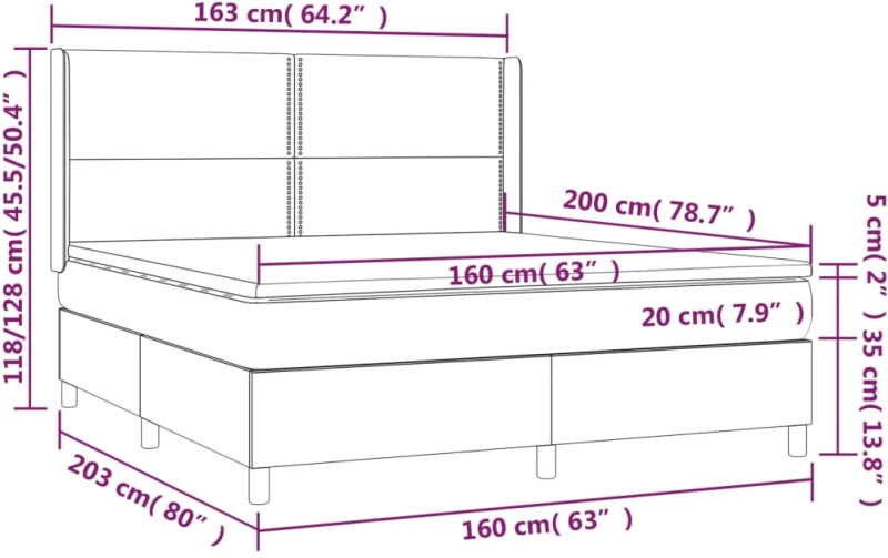 ΚΡΕΒΑΤΙ BOXSPRING ΜΕ ΣΤΡΩΜΑ & LED ΜΑΥΡΟ 160X200 ΕΚ. ΥΦΑΣΜΑΤΙΝΟ 3138807