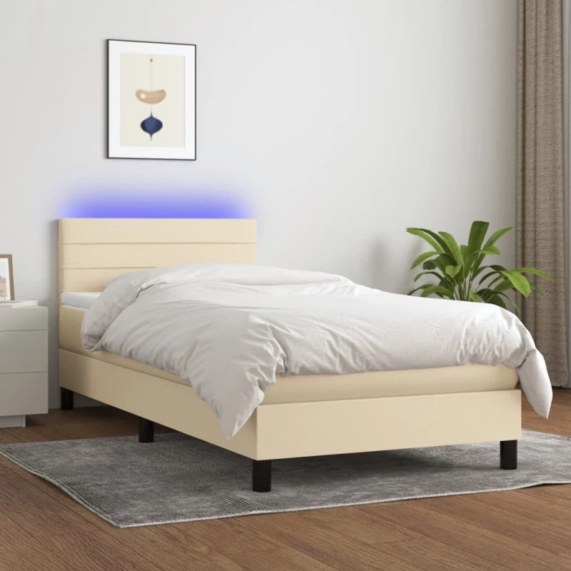 ΚΡΕΒΑΤΙ BOXSPRING ΜΕ ΣΤΡΩΜΑ & LED ΚΡΕΜ 80X200 ΕΚ. ΥΦΑΣΜΑΤΙΝΟ 3133194