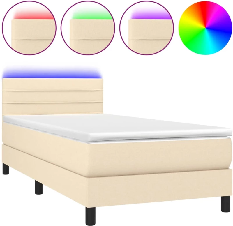 ΚΡΕΒΑΤΙ BOXSPRING ΜΕ ΣΤΡΩΜΑ & LED ΚΡΕΜ 80X200 ΕΚ. ΥΦΑΣΜΑΤΙΝΟ 3133194