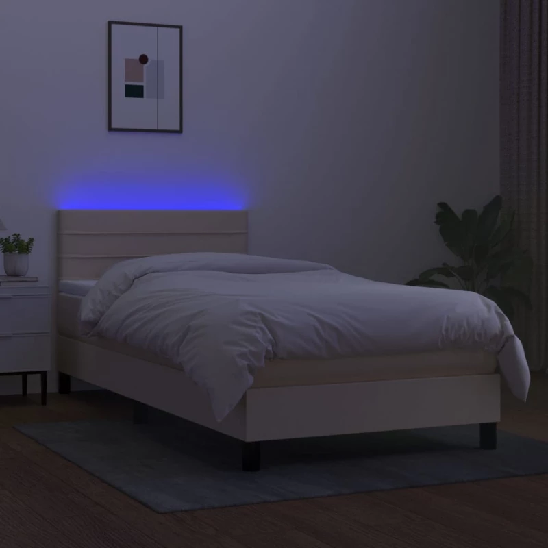 ΚΡΕΒΑΤΙ BOXSPRING ΜΕ ΣΤΡΩΜΑ & LED ΚΡΕΜ 80X200 ΕΚ. ΥΦΑΣΜΑΤΙΝΟ 3133194