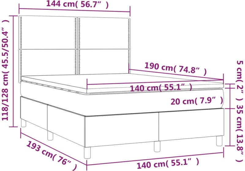 ΚΡΕΒΑΤΙ BOXSPRING ΜΕ ΣΤΡΩΜΑ & LED ΜΠΛΕ 140X190 ΕΚ. ΥΦΑΣΜΑΤΙΝΟ 3134795