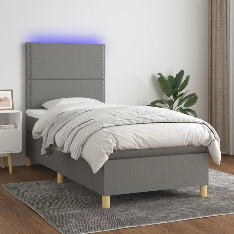 ΚΡΕΒΑΤΙ BOXSPRING ΜΕ ΣΤΡΩΜΑ & LED ΣΚ.ΓΚΡΙ 90X190 ΕΚ. ΥΦΑΣΜΑΤΙΝΟ 3135318