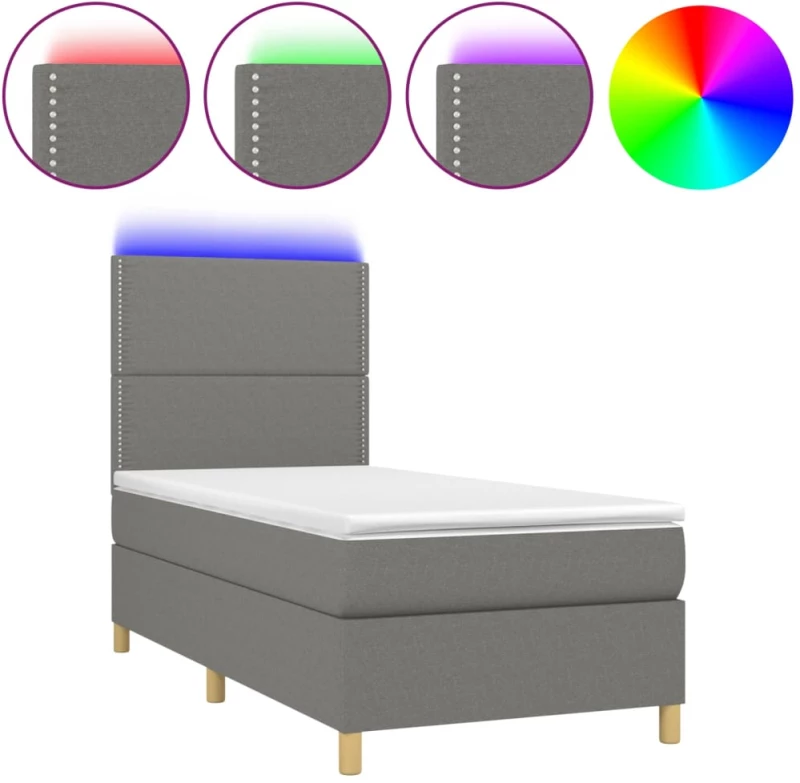 ΚΡΕΒΑΤΙ BOXSPRING ΜΕ ΣΤΡΩΜΑ & LED ΣΚ.ΓΚΡΙ 90X190 ΕΚ. ΥΦΑΣΜΑΤΙΝΟ 3135318