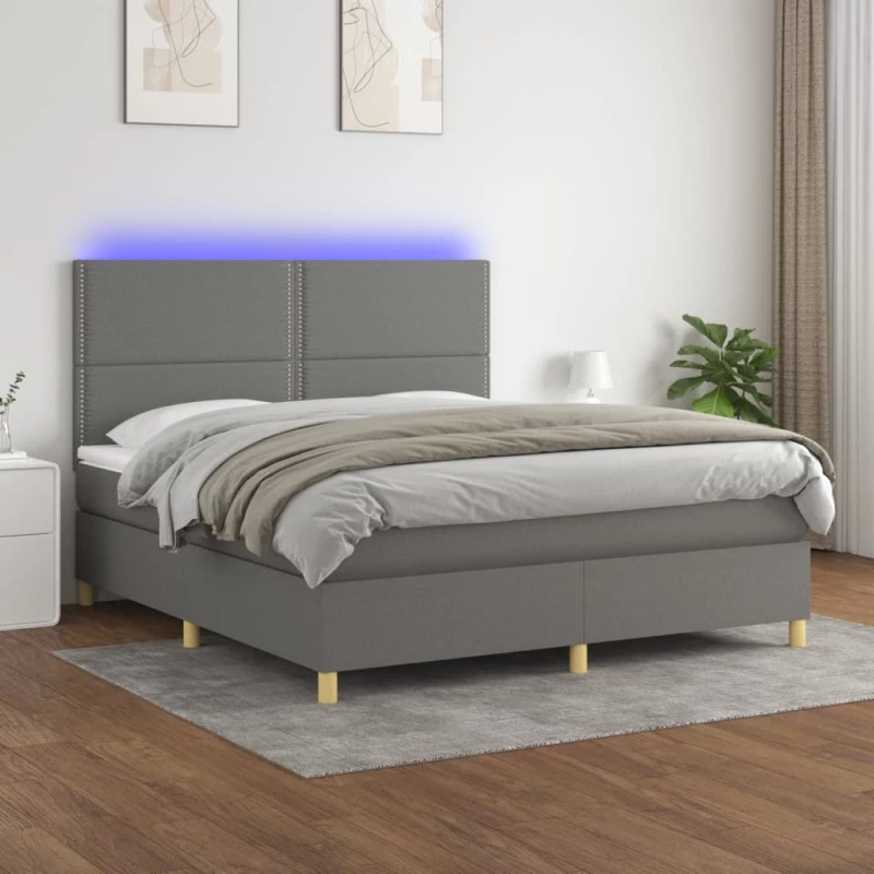 ΚΡΕΒΑΤΙ BOXSPRING ΜΕ ΣΤΡΩΜΑ & LED ΣΚ.ΓΚΡΙ 180X200 ΕΚ ΥΦΑΣΜΑΤΙΝΟ 3135374