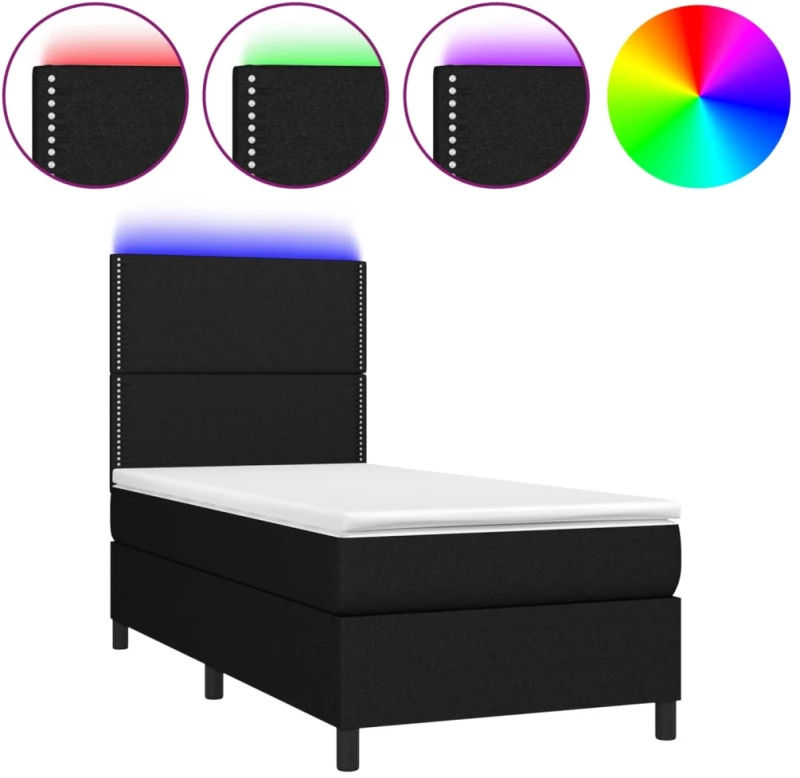 ΚΡΕΒΑΤΙ BOXSPRING ΜΕ ΣΤΡΩΜΑ & LED ΜΑΥΡΟ 90X190 ΕΚ. ΥΦΑΣΜΑΤΙΝΟ 3134759