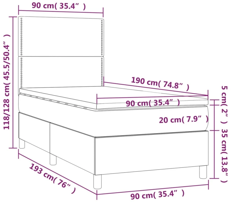 ΚΡΕΒΑΤΙ BOXSPRING ΜΕ ΣΤΡΩΜΑ & LED ΜΑΥΡΟ 90X190 ΕΚ. ΥΦΑΣΜΑΤΙΝΟ 3134759