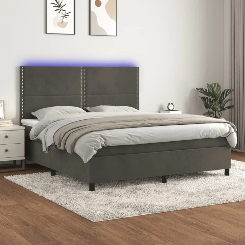 ΚΡΕΒΑΤΙ BOXSPRING ΜΕ ΣΤΡΩΜΑ & LED ΣΚ. ΓΚΡΙ 160X200ΕΚ. ΒΕΛΟΥΔΙΝΟ 3136072