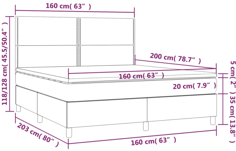 ΚΡΕΒΑΤΙ BOXSPRING ΜΕ ΣΤΡΩΜΑ & LED ΣΚ. ΓΚΡΙ 160X200ΕΚ. ΒΕΛΟΥΔΙΝΟ 3136072