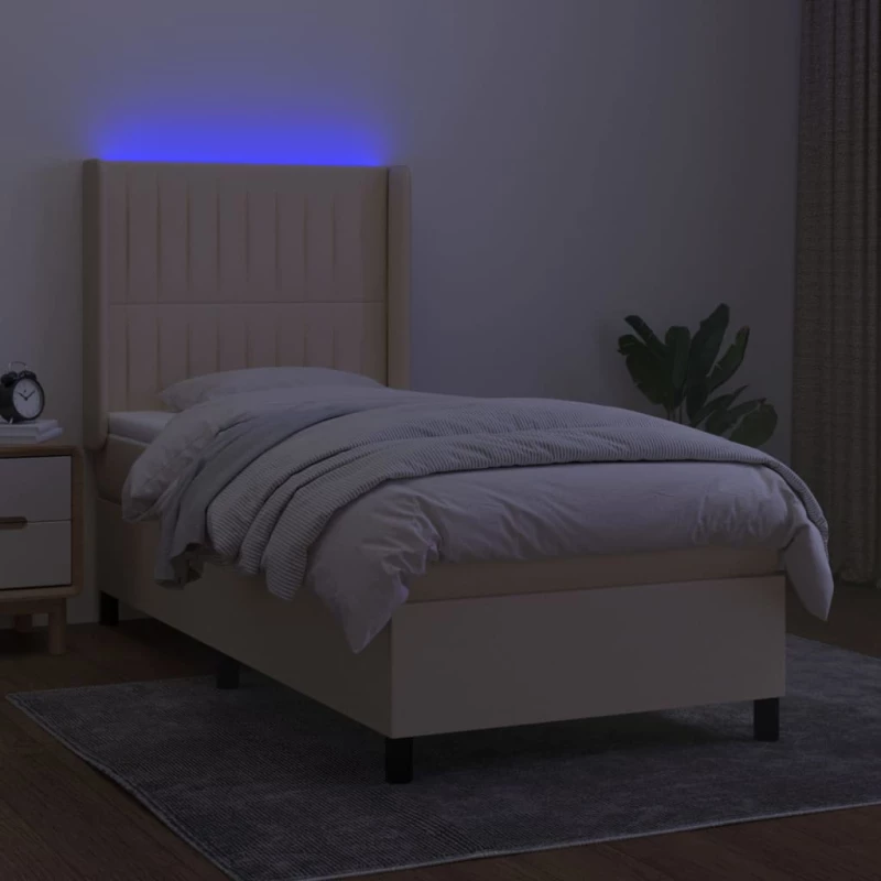 ΚΡΕΒΑΤΙ BOXSPRING ΜΕ ΣΤΡΩΜΑ & LED ΚΡΕΜ 90X190 ΕΚ. ΥΦΑΣΜΑΤΙΝΟ 3138442