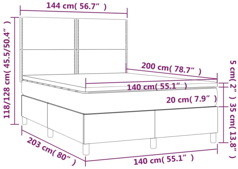 ΚΡΕΒΑΤΙ BOXSPRING ΜΕ ΣΤΡΩΜΑ & LED ΑΝ.ΓΚΡΙ 140X200ΕΚ. ΥΦΑΣΜΑΤΙΝΟ 3134797