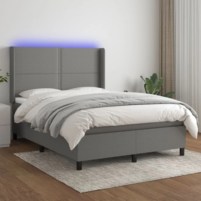 ΚΡΕΒΑΤΙ BOXSPRING ΜΕ ΣΤΡΩΜΑ & LED ΣΚ.ΓΚΡΙ 140X200 ΕΚ ΥΦΑΣΜΑΤΙΝΟ 3138238