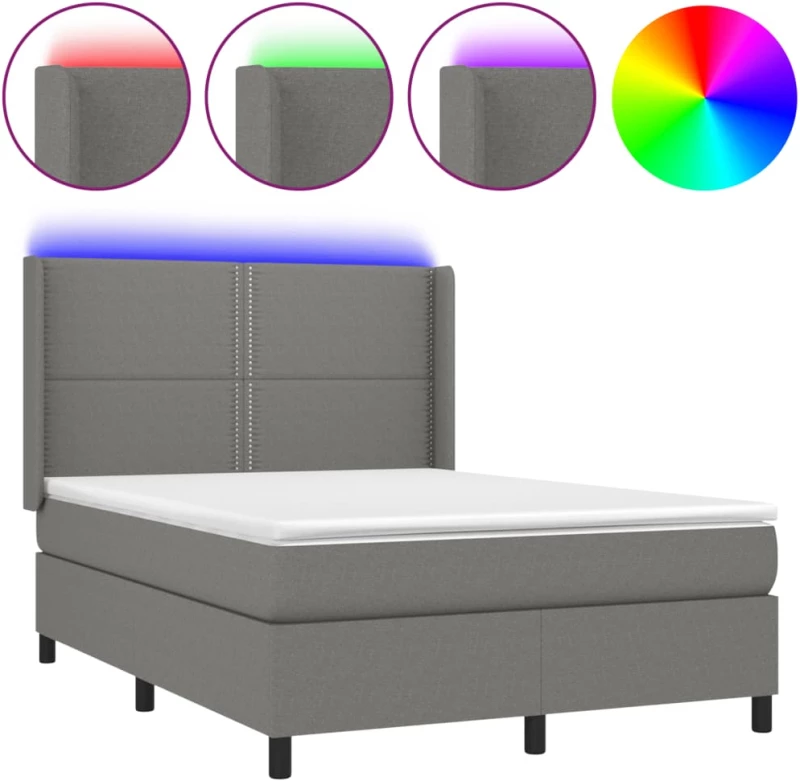 ΚΡΕΒΑΤΙ BOXSPRING ΜΕ ΣΤΡΩΜΑ & LED ΣΚ.ΓΚΡΙ 140X200 ΕΚ ΥΦΑΣΜΑΤΙΝΟ 3138238
