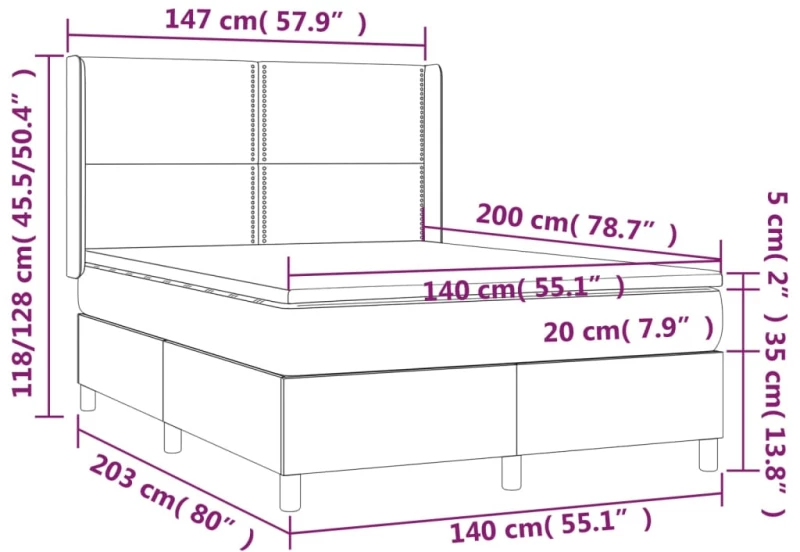 ΚΡΕΒΑΤΙ BOXSPRING ΜΕ ΣΤΡΩΜΑ & LED ΣΚ.ΓΚΡΙ 140X200 ΕΚ ΥΦΑΣΜΑΤΙΝΟ 3138238