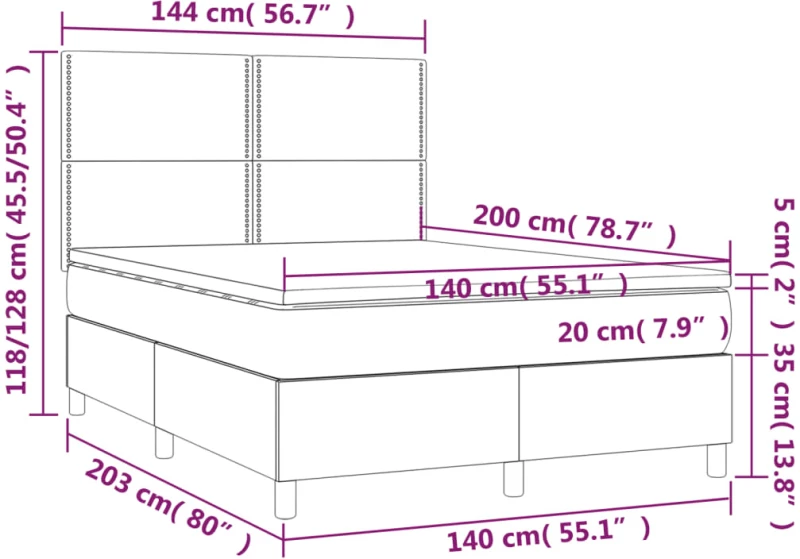 ΚΡΕΒΑΤΙ BOXSPRING ΜΕ ΣΤΡΩΜΑ & LED ΓΚΡΙ 140X200 ΕΚ. ΣΥΝΘ. ΔΕΡΜΑ 3135889