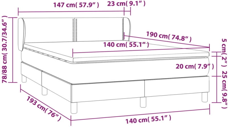 ΚΡΕΒΑΤΙ BOXSPRING ΜΕ ΣΤΡΩΜΑ ΣΚΟΥΡΟ ΓΚΡΙ 140X190 ΕΚ. ΒΕΛΟΥΔΙΝΟ 3127428