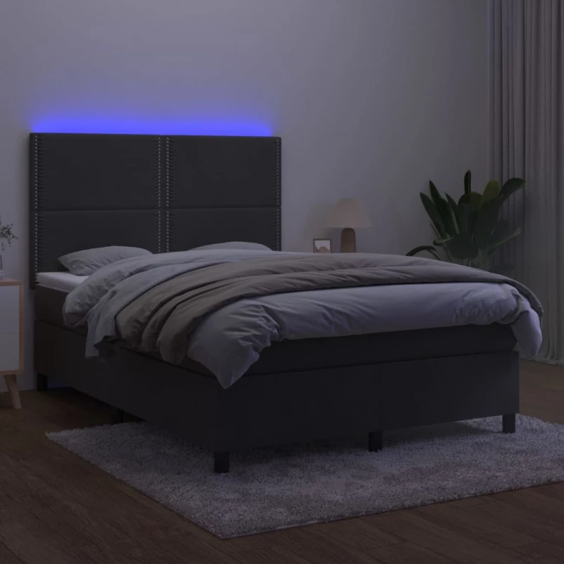 ΚΡΕΒΑΤΙ BOXSPRING ΜΕ ΣΤΡΩΜΑ & LED ΣΚ. ΓΚΡΙ 140X190ΕΚ. ΒΕΛΟΥΔΙΝΟ 3136060