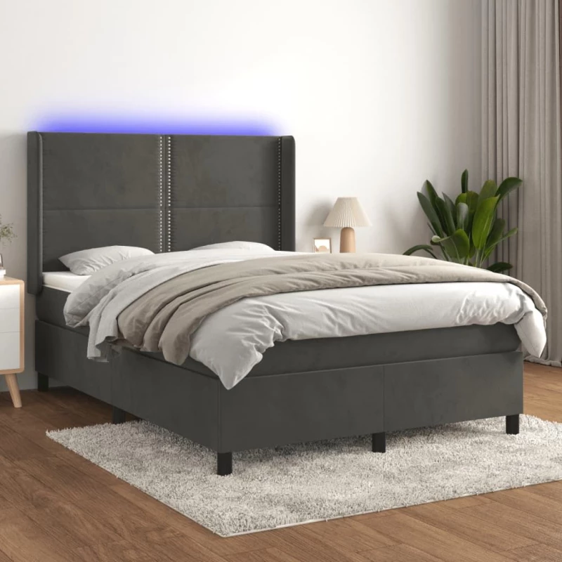 ΚΡΕΒΑΤΙ BOXSPRING ΜΕ ΣΤΡΩΜΑ & LED ΣΚ. ΓΚΡΙ 140X200ΕΚ. ΒΕΛΟΥΔΙΝΟ 3139506