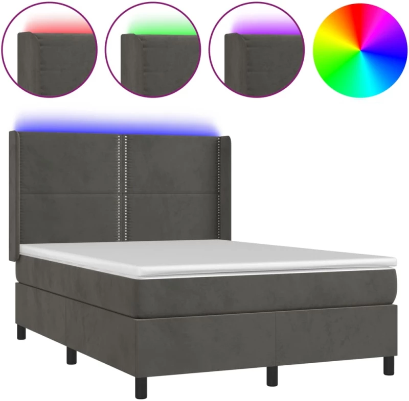 ΚΡΕΒΑΤΙ BOXSPRING ΜΕ ΣΤΡΩΜΑ & LED ΣΚ. ΓΚΡΙ 140X200ΕΚ. ΒΕΛΟΥΔΙΝΟ 3139506