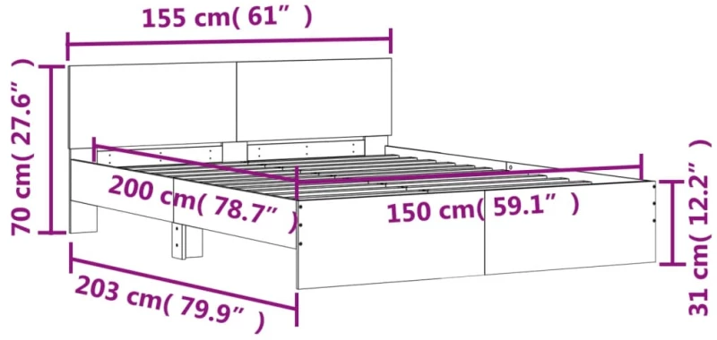 ΠΛΑΙΣΙΟ ΚΡΕΒΑΤΙΟΥ ΜΕ ΚΕΦΑΛΑΡΙ SONOMA ΔΡΥΣ 150X200 ΕΚ. 3207478