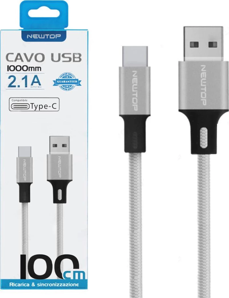 Newtop Braided USB 2.0 Cable USB-C male - USB-A male Ασημί 1m (CU16)
