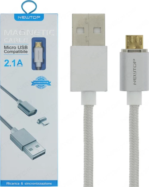 Newtop Magnetic USB 2.0 to micro USB Cable Ασημί 1m (CU10)