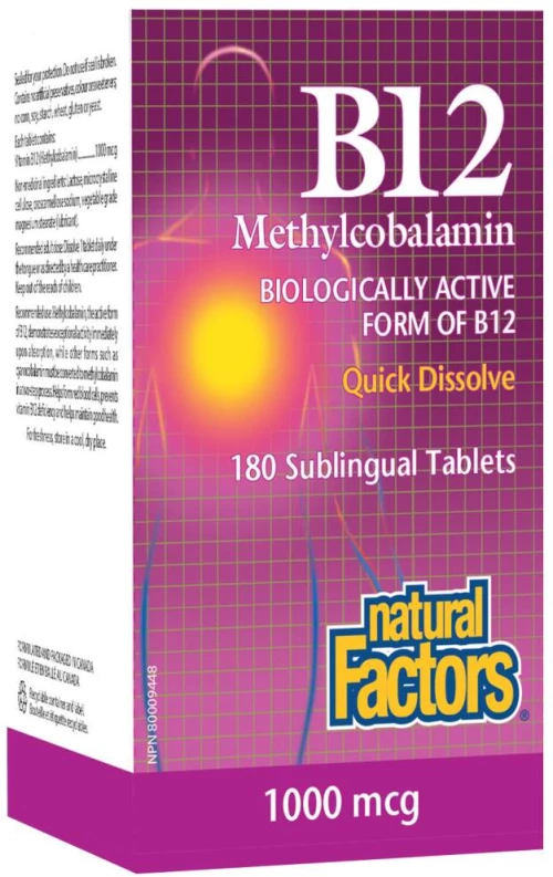 Natural Factors Vitamin B12 Methylcobalamin 1000 mcg [180 Υπογλώσσια δισκία]