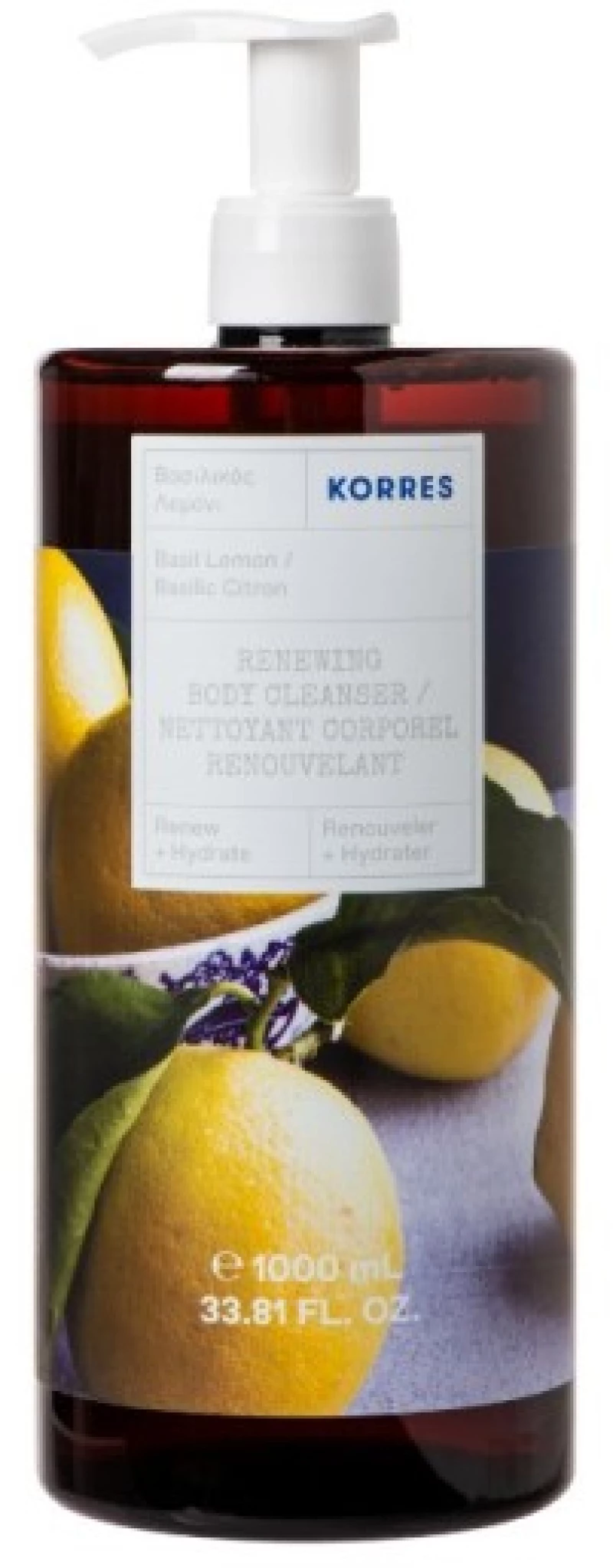 Korres Renewing Body Cleanser Αφρόλουτρο Βασιλικός Λεμόνι 1000ml