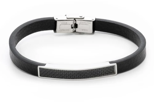 Βραχιόλι Ανδρικό με Μαύρο Δέρμα και Ατσάλι 316L σε Ασημί και Μαύρο Χρώμα / Μήκος 21 cm / Φάρδος 7,90 mm / VISETTI / 31C-BR095SB