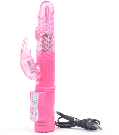 USB Rechargeable Pink Color Rabbit Pearls Vibrator