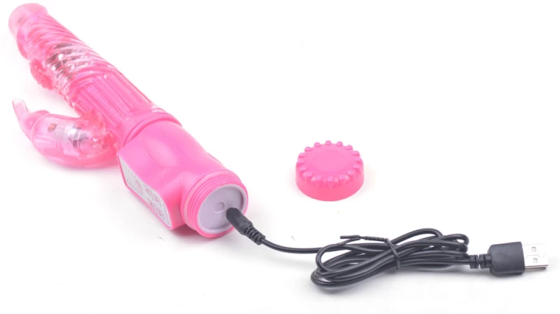USB Rechargeable Pink Color Rabbit Pearls Vibrator