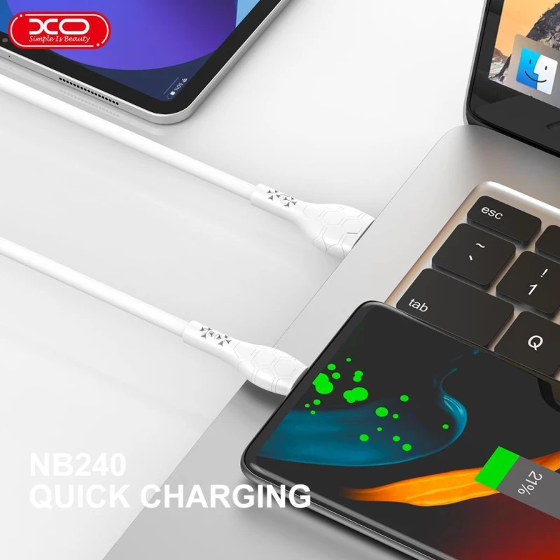 XO NB240 FOOTBALL ΚΑΛΩΔΙΟ ΦΟΡΤΙΣΗΣ TYPE-C SOFT RUBBER CABLE, ΛΕΥΚΟ