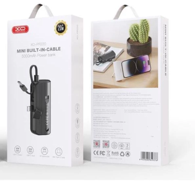 XO PR220 POWERBANK ΤΣΕΠΗΣ ΜΕ ΒΙΣΜΑ LIGHTNING ΓΙΑ IPHONE KAI ΚΑΛΩΔΙΟ TYPE-C, 5000MAH