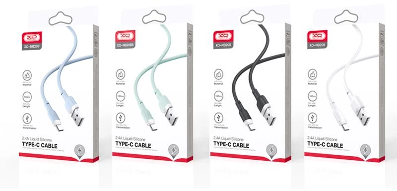 XO NB208B Liquid Silicone Data Type-C to Type-C 60W cable 1m White