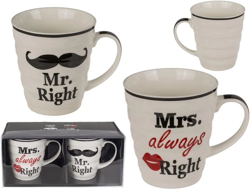 Κούπα 'Mr. Right' & 'Mrs. Always Right' Λευκό Πορσελάνη 10x9cm Σετ 2Τμχ