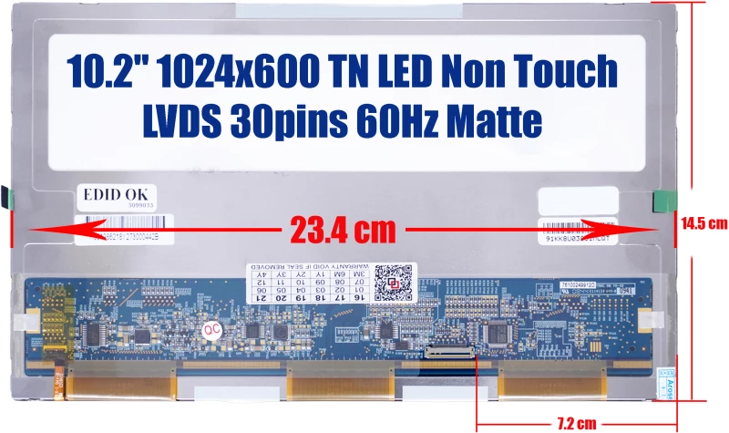 Οθόνη Laptop Screen 10.2" 1024x600 LED Matte RIGHT 30pin - CLAA102NA1BCN ( Κωδ.1377 )