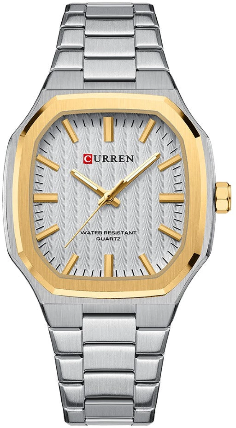 Curren C8458 Silver White Ρολόι με Χρυσό Λευκό Καντράν και Ασημένιο Μπρασελέ