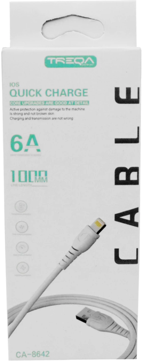 Καλώδιο Γρήγορης Φόρτισης 6A και Μεταφοράς Δεδομένων 1m USB σε Lightning Treqa CA-8642 Λευκό