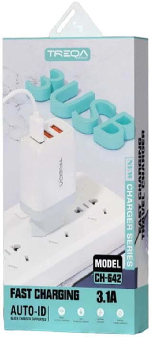 Treqa Φορτιστής με 3 Θύρες USB-A και Καλώδιο Lightning Λευκός (CH-642)