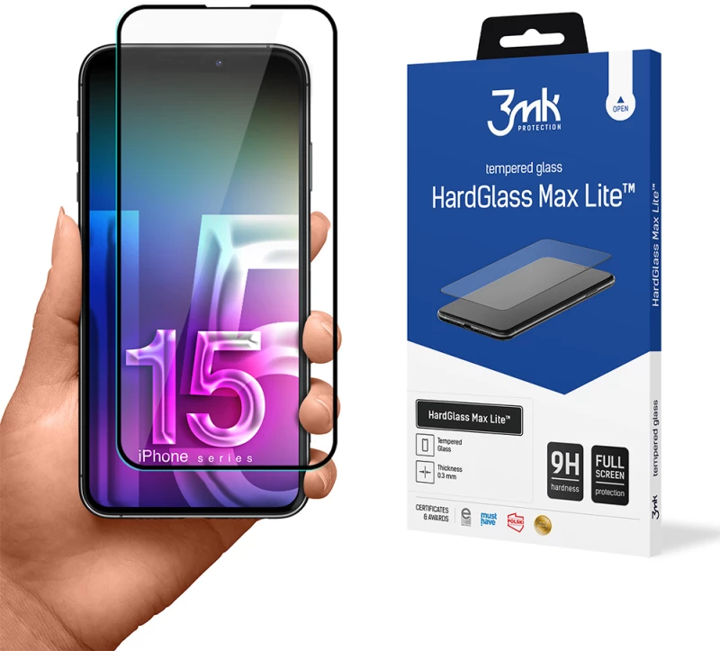 3MK HardGlass Max Lite Full Screen Apple iPhone 15 Μαύρο - 3MK - Μαύρο - iPhone 15