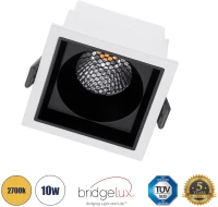 GloboStar® PLUTO-M 60271 Χωνευτό LED Spot Downlight TrimLess Μ8.4xΠ8.4cm 10W 1250lm 38° AC 220-240V IP20 Μ8.4 x Π8.4 x Υ5.9cm - Τετράγωνο - Λευκό με Μαύρο Κάτοπτρο & Anti-Glare HoneyComb - Θερμό Λευκό 2700K - Bridgelux COB - 5 Years War