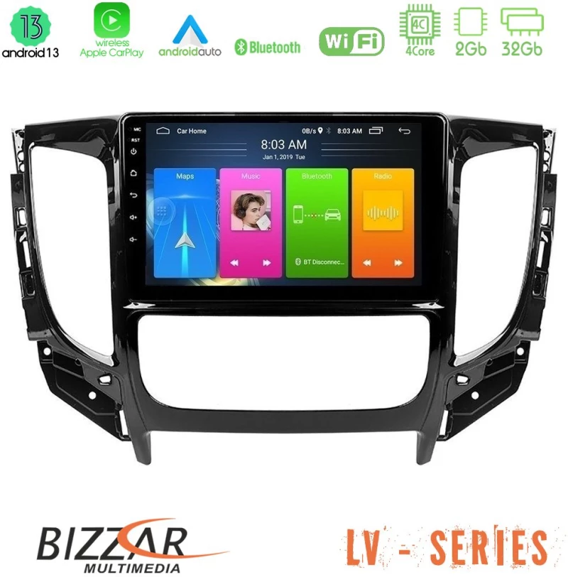 Bizzar LV Series Mitsubishi L200 2016-> & Fiat Fullback (Auto A/C) 4Core Android 13 2+32GB Navigation Multimedia Tablet 9"