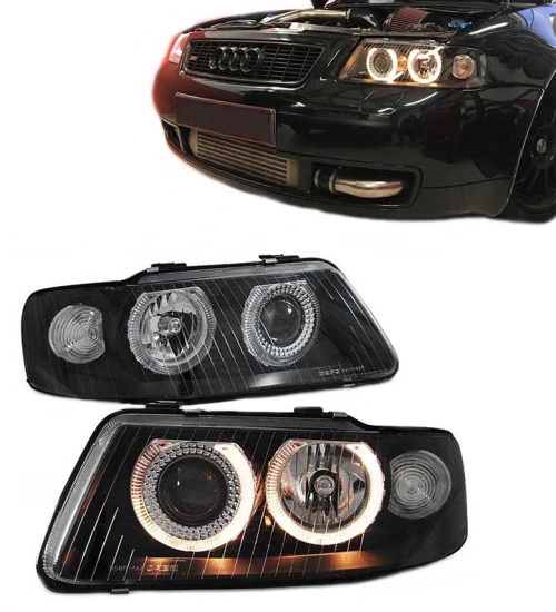 Μπροστινά Φανάρια Set Για Audi A3 8L 00-03 Angel Eyes Μαύρα H7/H7 Depo