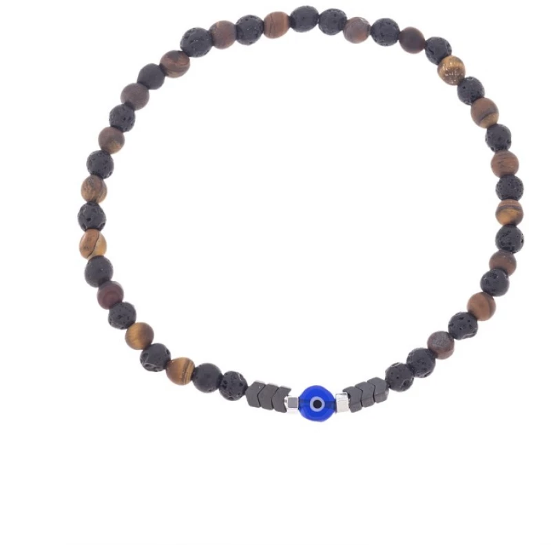 Βραχιόλι Unisex Senza Hematite και  Tiger eye Stones with Lava SSD5202
