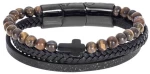 Βραχιόλι Senza Men`s Steel Black Leather Strap with Cross SSD4968BBKBN
